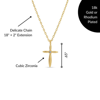 Petite Cross Necklace with Sparkling Cubic Zirconia Center