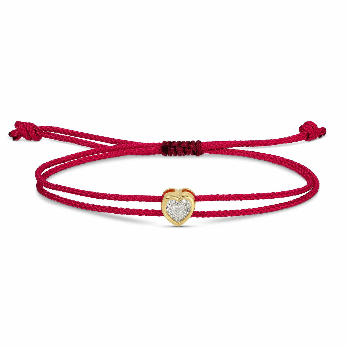 Sparkling Heart Adjustable Slider Bracelet with red braided cord and gold crystal heart charm