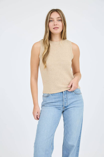 CREW NECK SLEEVELESS KNIT PULLOVER SWEATER