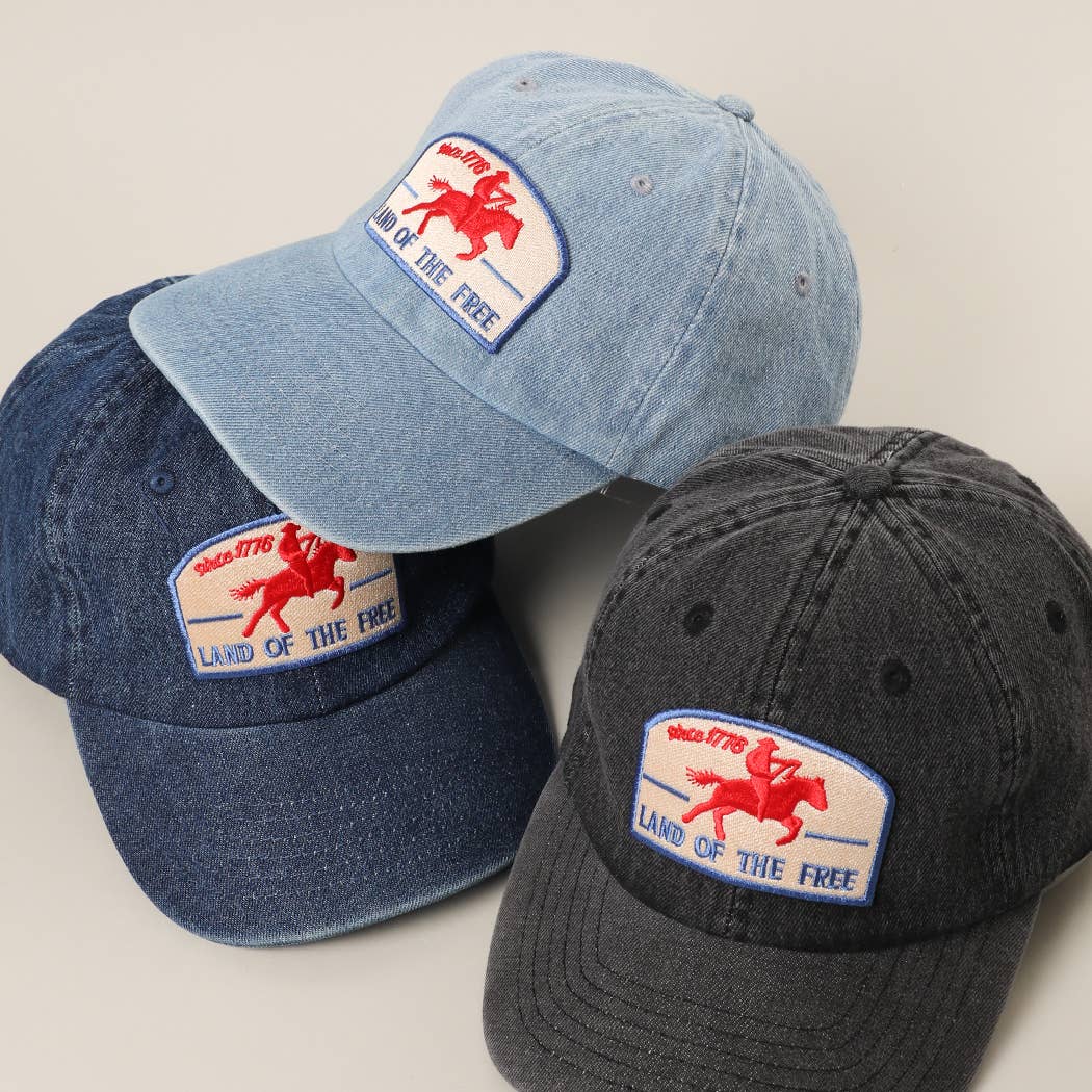 **Pre-Order**  Land Of The Free Embroidered Patch Denim Baseball Cap