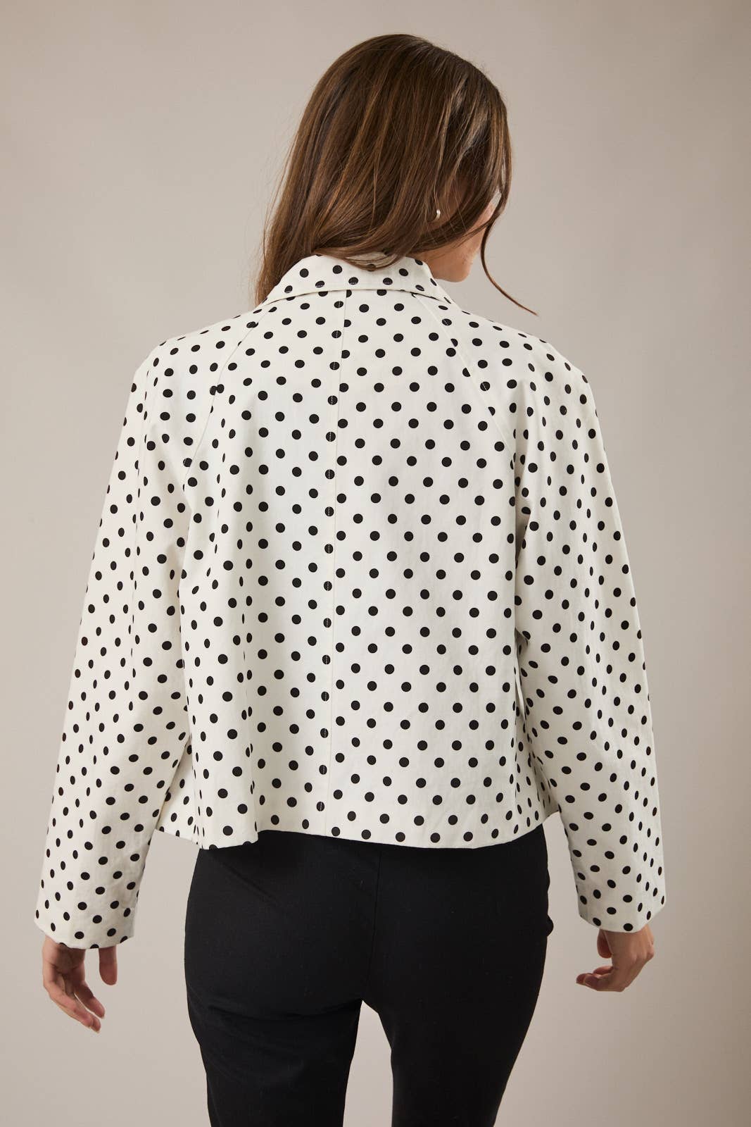 RAGLAN LONG SLEEVE POLKA DOT BOXY JACKET