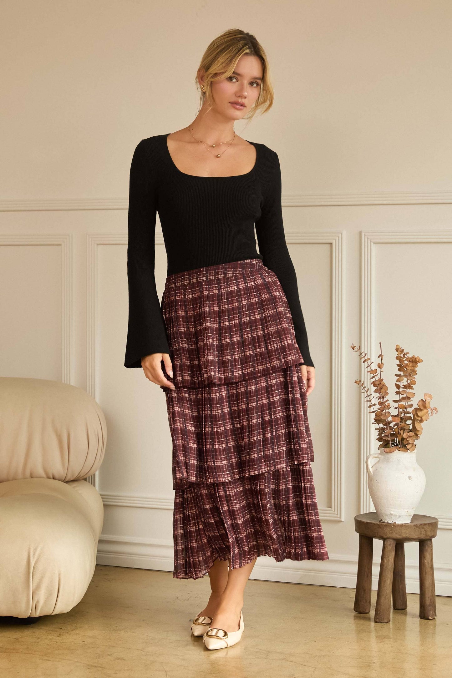 Long Bell Sleeve Square Neck Sweater