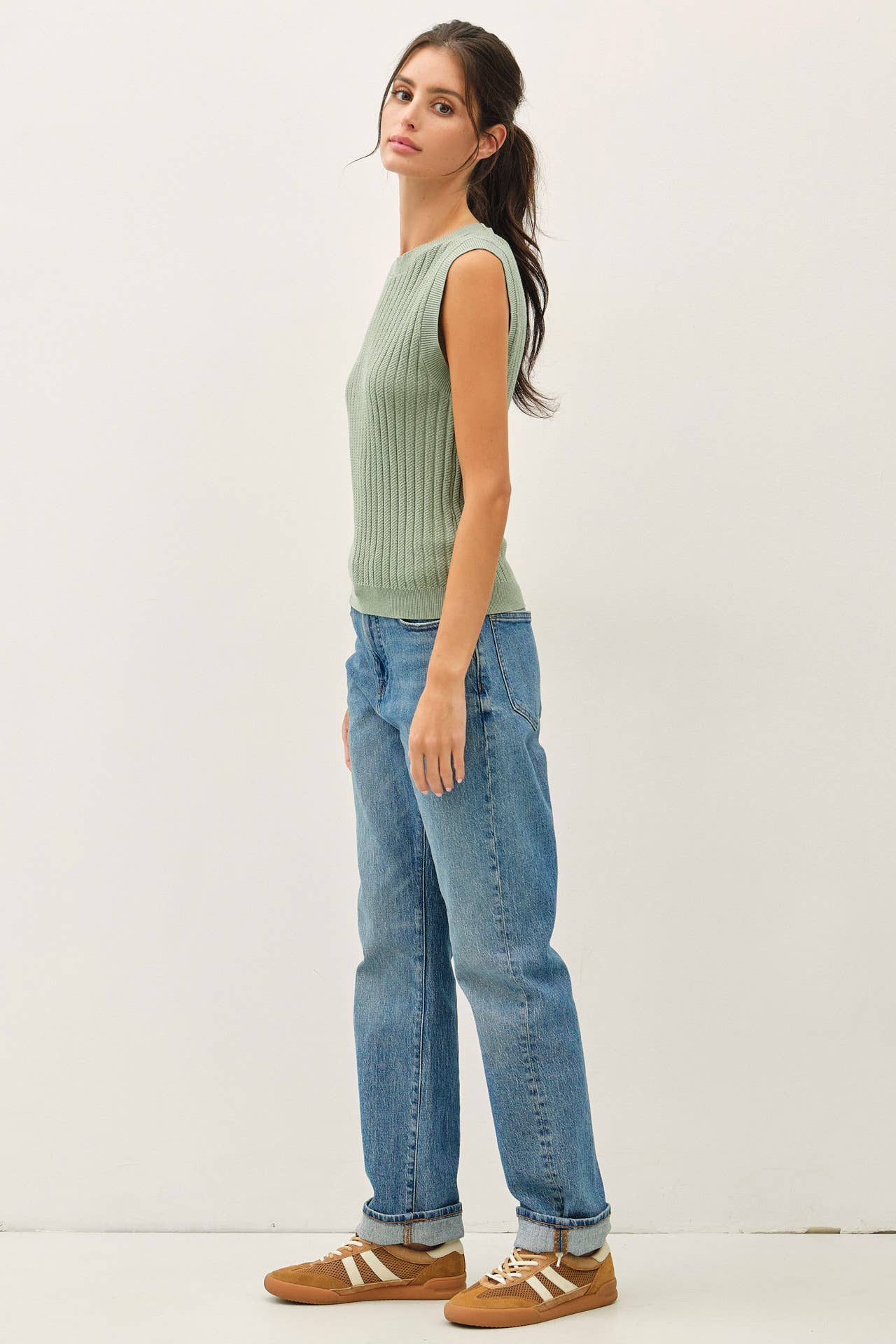 Textured Ribbed Classic Cut Sweater Tank
