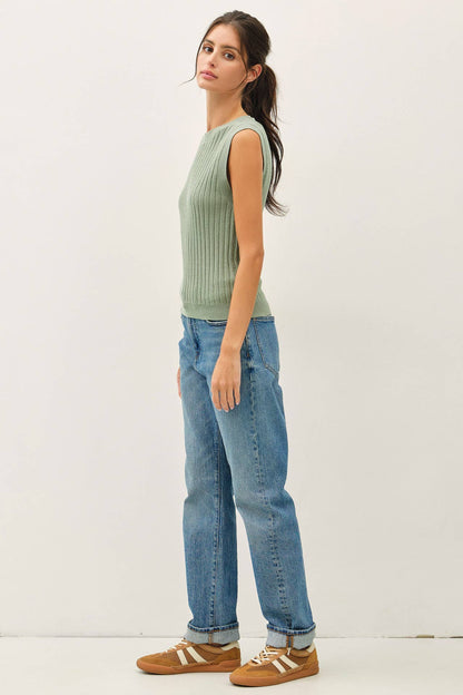 Textured Ribbed Classic Cut Sweater Tank