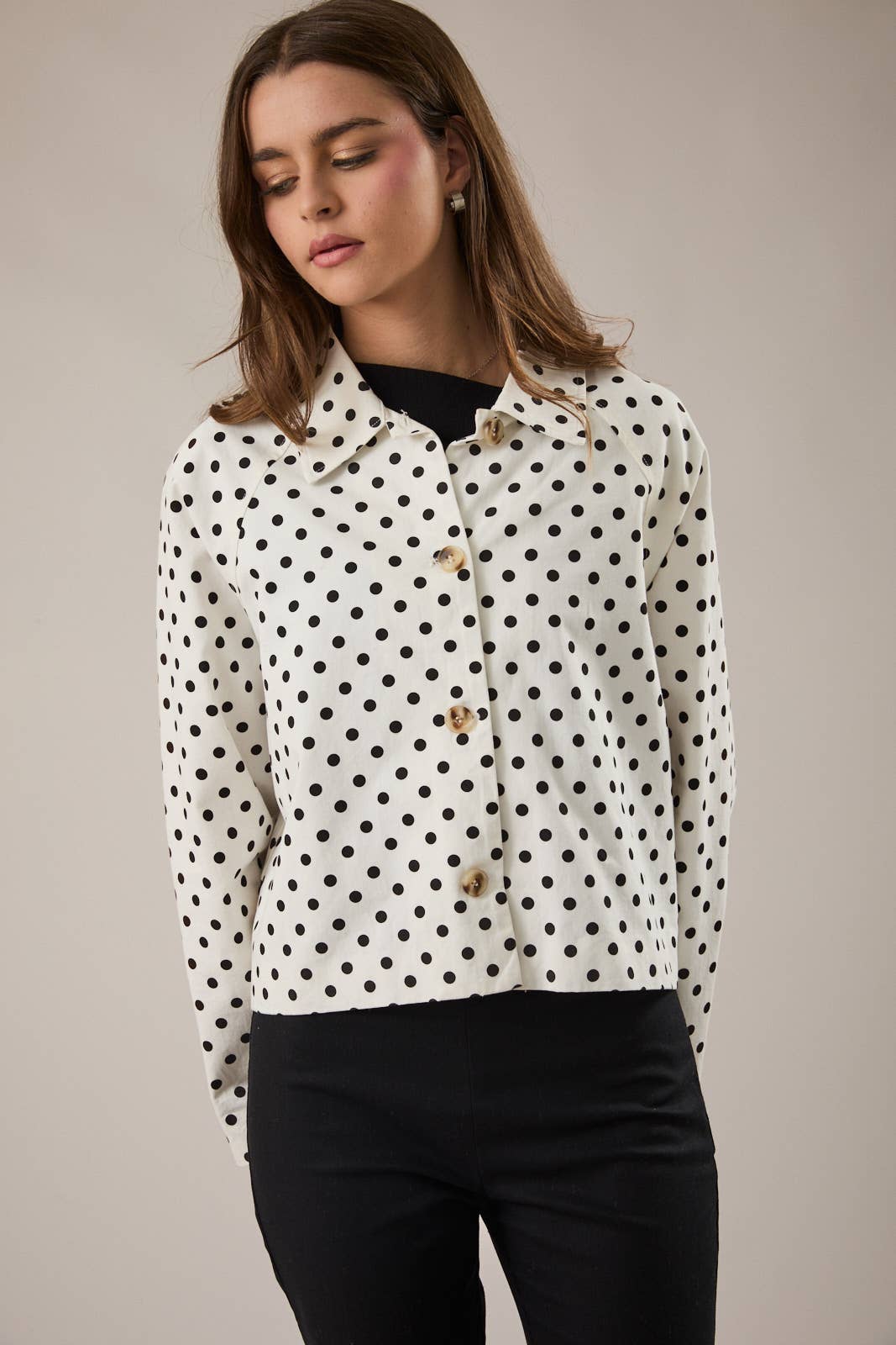 RAGLAN LONG SLEEVE POLKA DOT BOXY JACKET
