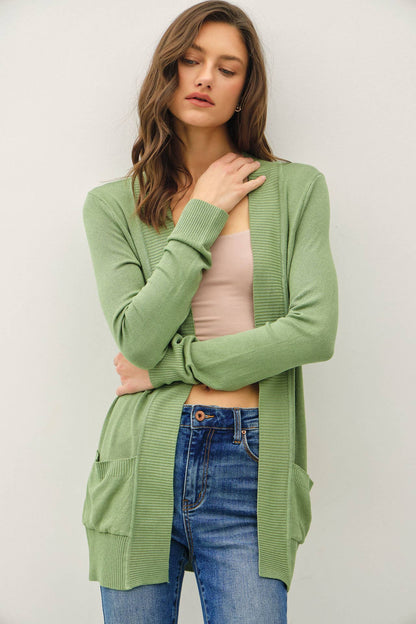 Cotton Blend Knit Open Front Cardigan