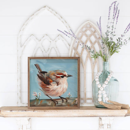 Bird On Thick Branch Wooden Art Print