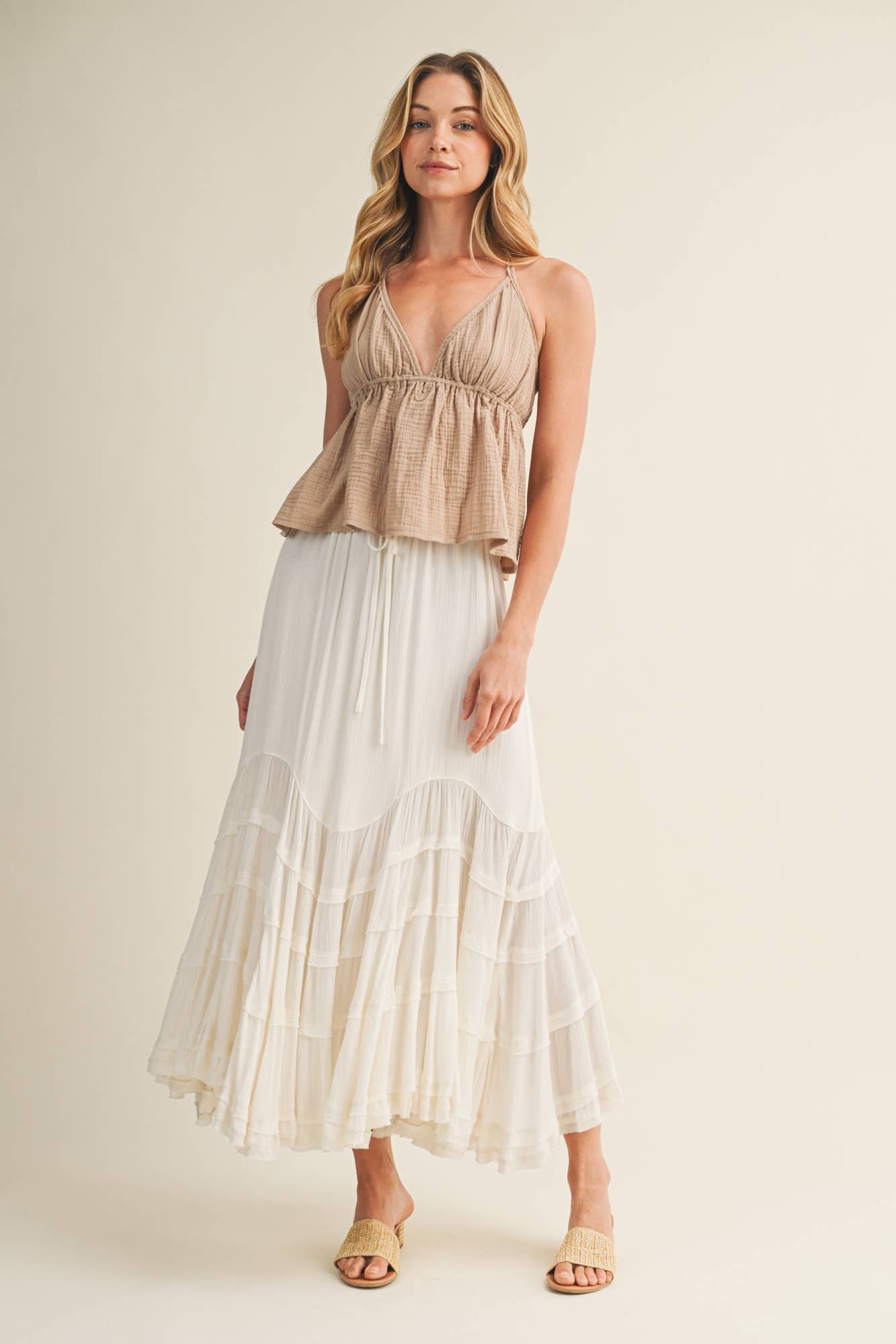 Tie Front Wave Tiered Skirt