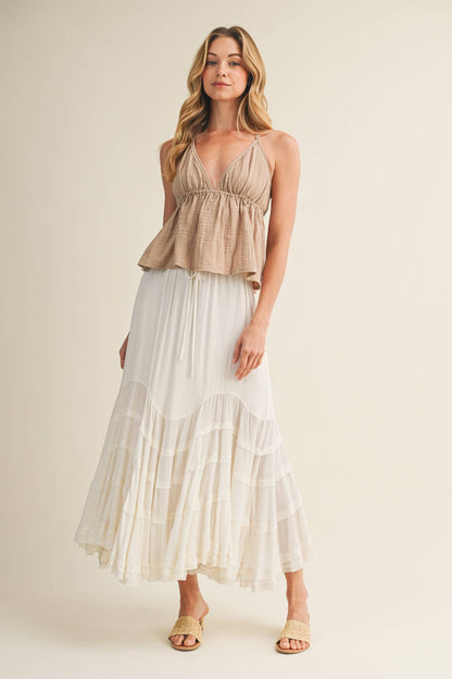 Tie Front Wave Tiered Skirt