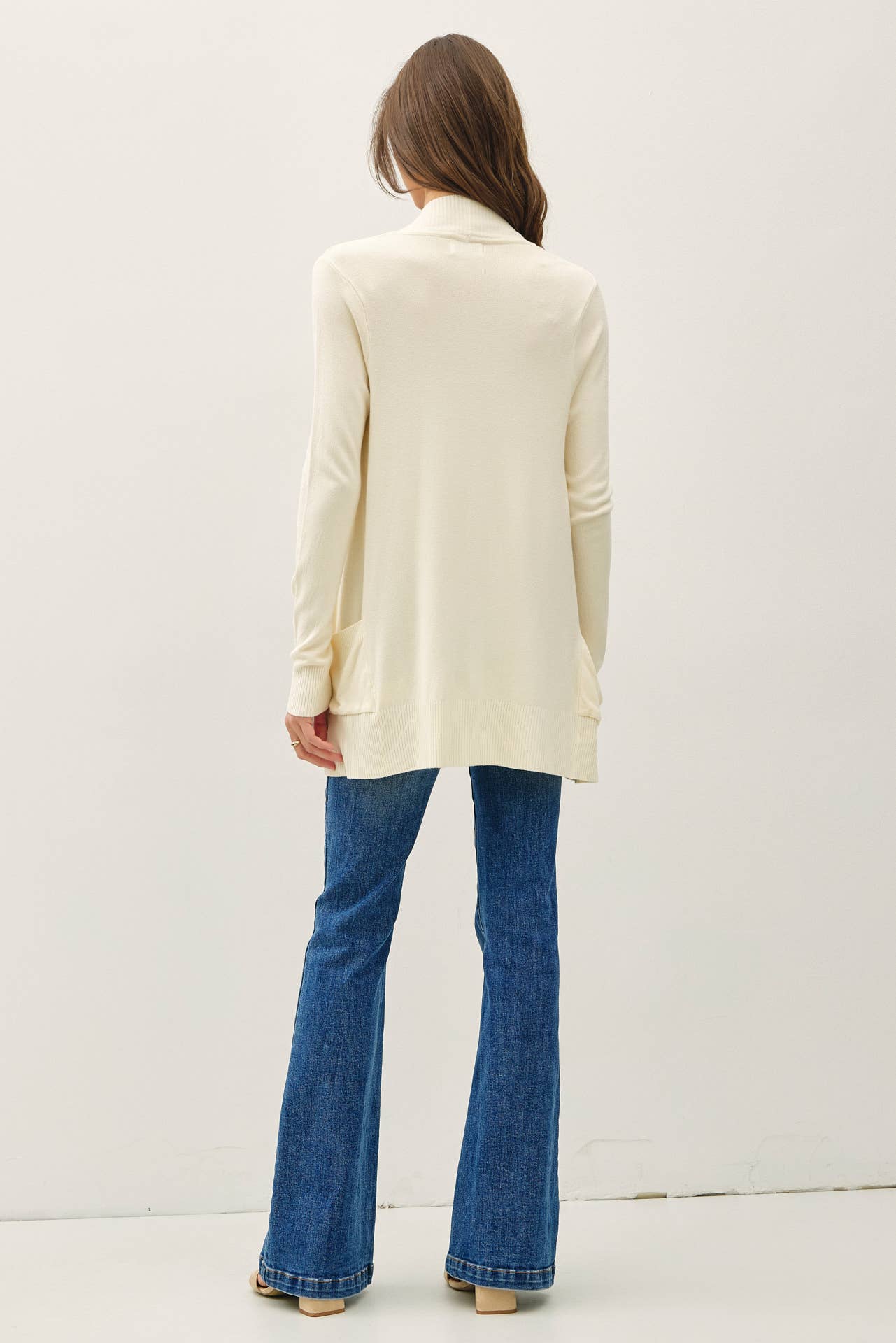 Cotton Blend Knit Open Front Cardigan