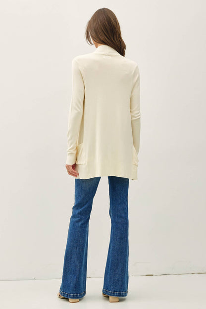 Cotton Blend Knit Open Front Cardigan