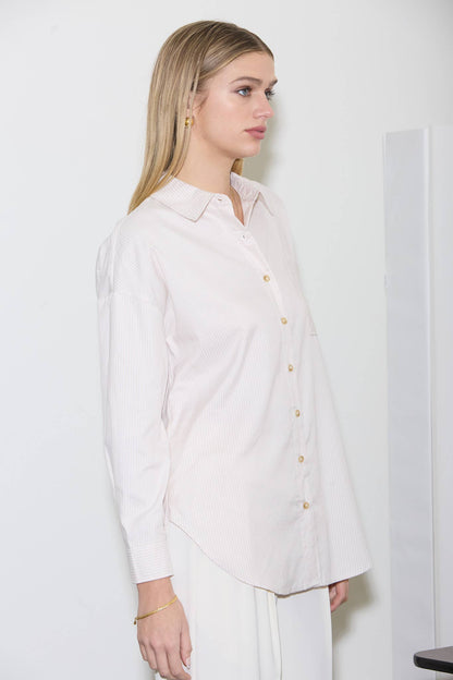 Striped Long Sleeve Collared Shirt