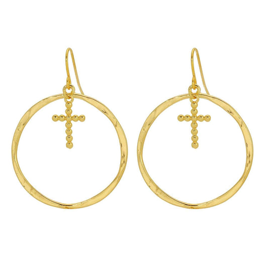 Open Drop Earrings With Cross Charm