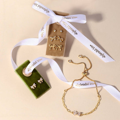 Cz Bow Studs On Velvet Gift Tag