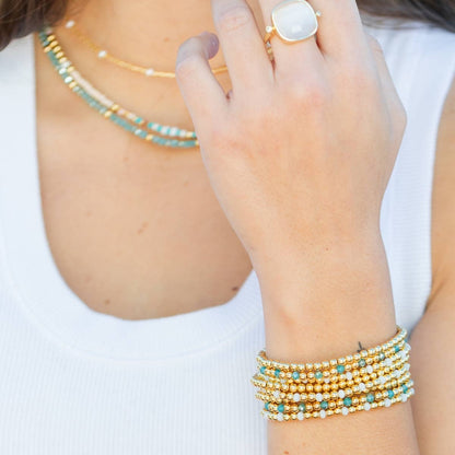 Set/12 4mm Bead & Crystal Stretch Bracelets