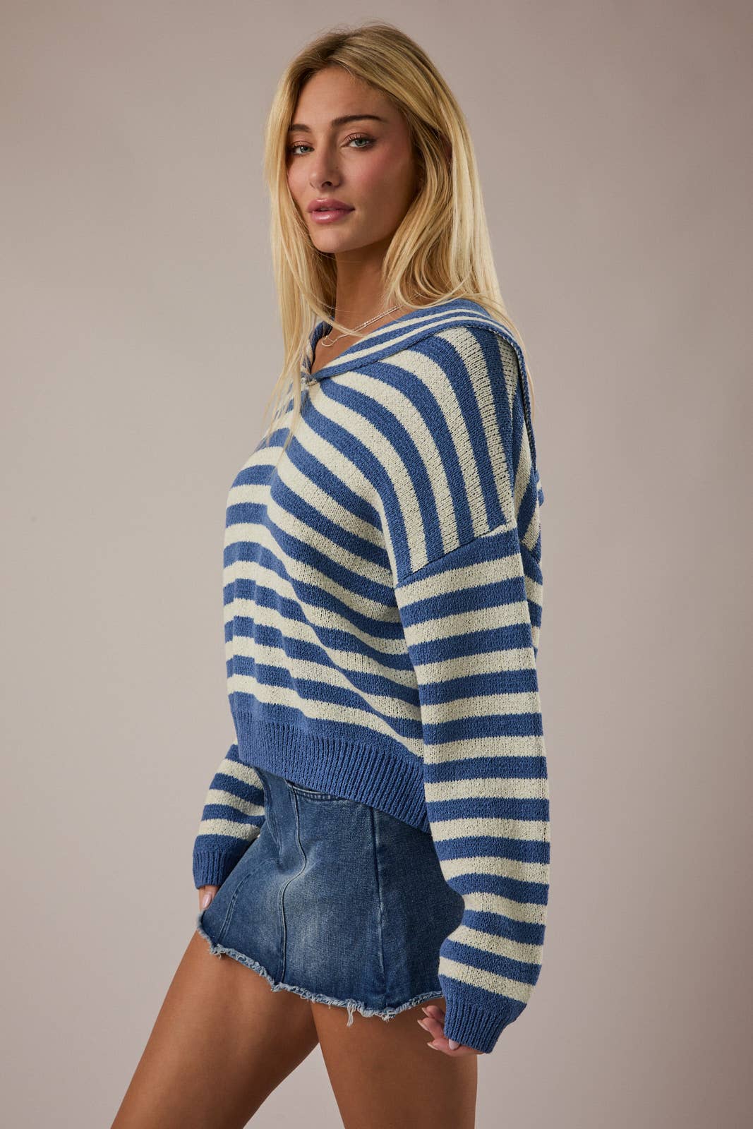 SAILOR COLLAR STRIPE SWEATER TOP
