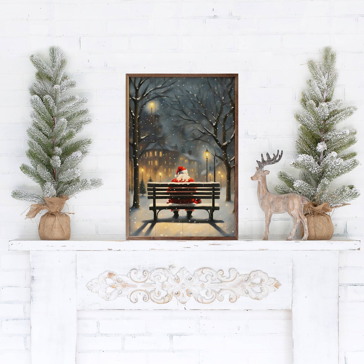 Santa On A City Bench Art Print