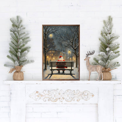 Santa On A City Bench Art Print