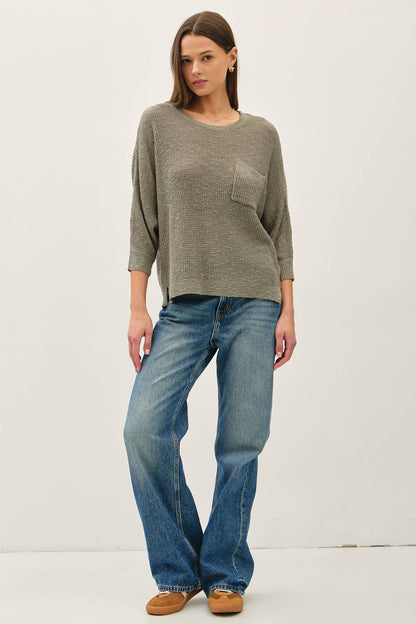 Front Pocket Dolman Long Sleeve Knit Sweater