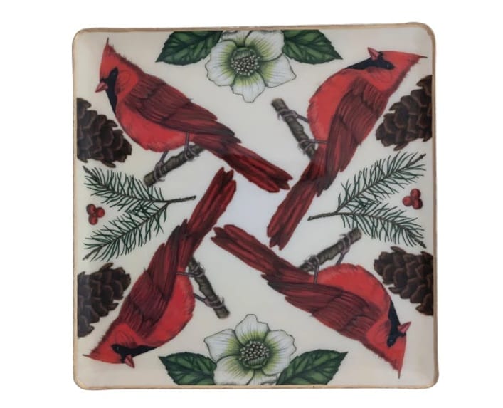 Enameled Metal Trays with Seasonal Botanicals, Birds & Gold Edges - 3 Designs