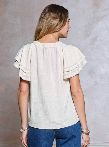 Flutter Sleeve Button Up Blouse