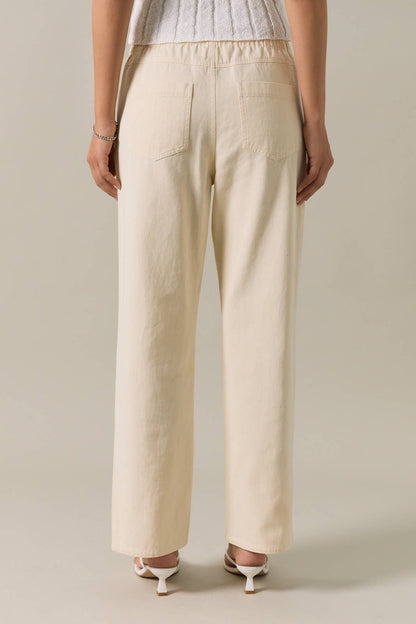 Midi Rise Ties On Waist Eyelet Trim Straight Fit Twill Pants