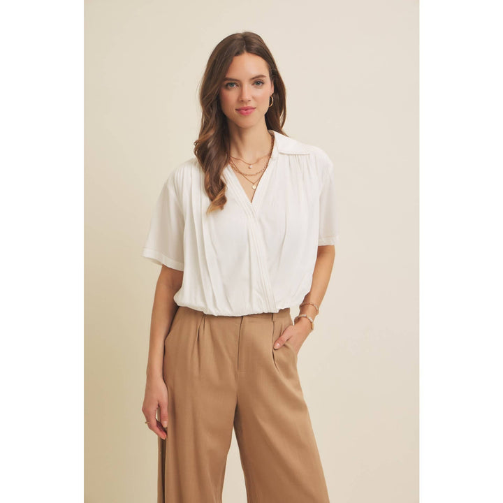 LIGHTWEIGHT SUPLICE BLOUSE WITH BUBBLE HEM &CONTRAST STITCH
