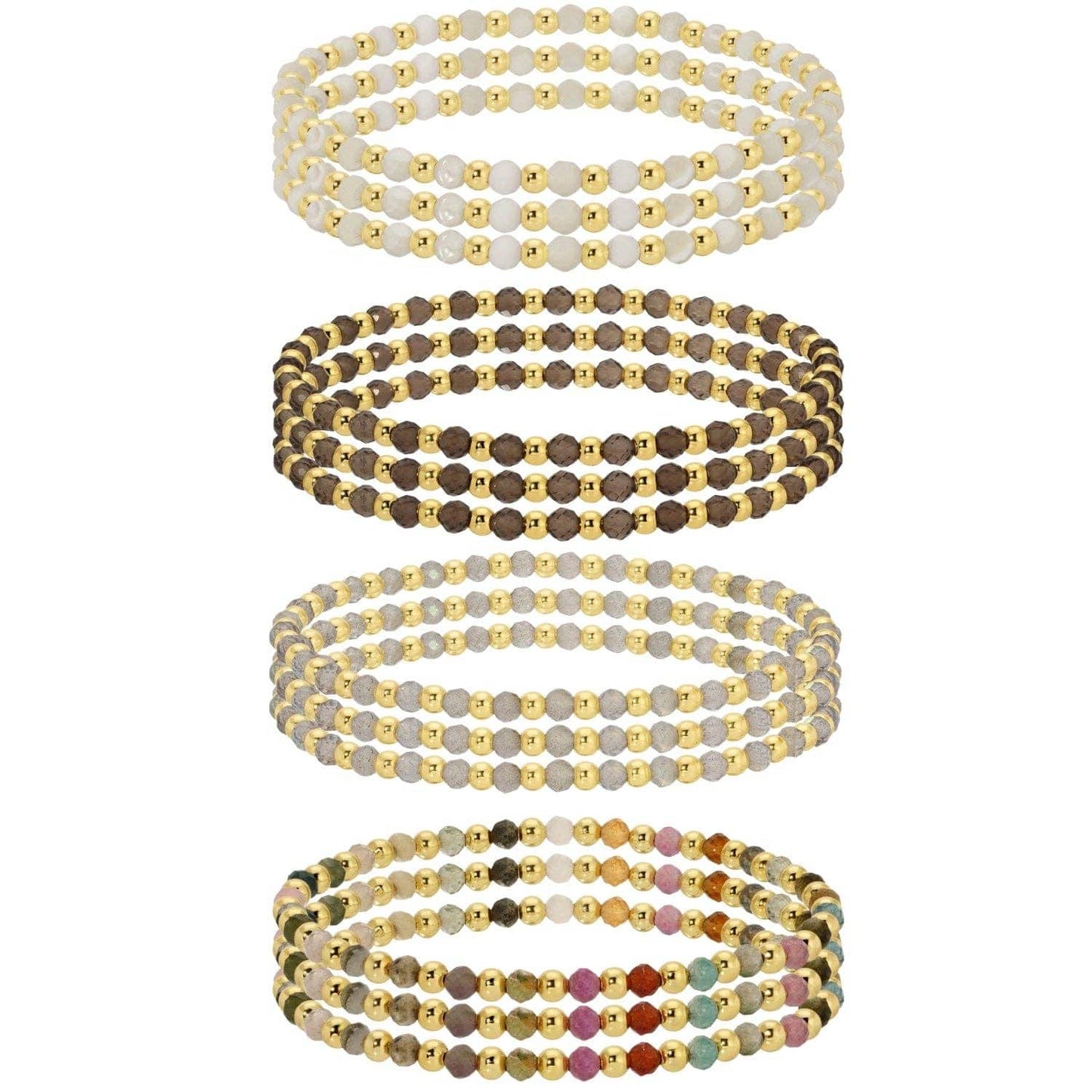 3mm Asst Beaded Bracelets Alternating Stones