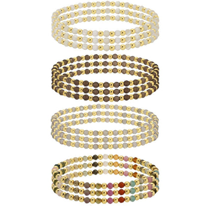 3mm Asst Beaded Bracelets Alternating Stones