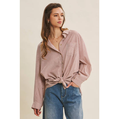 Seasonless Ease Cotton Pinstripe Button-Down Oversized Shirt