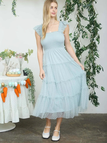 Chiffon Smocked Tiered Midi Dress
