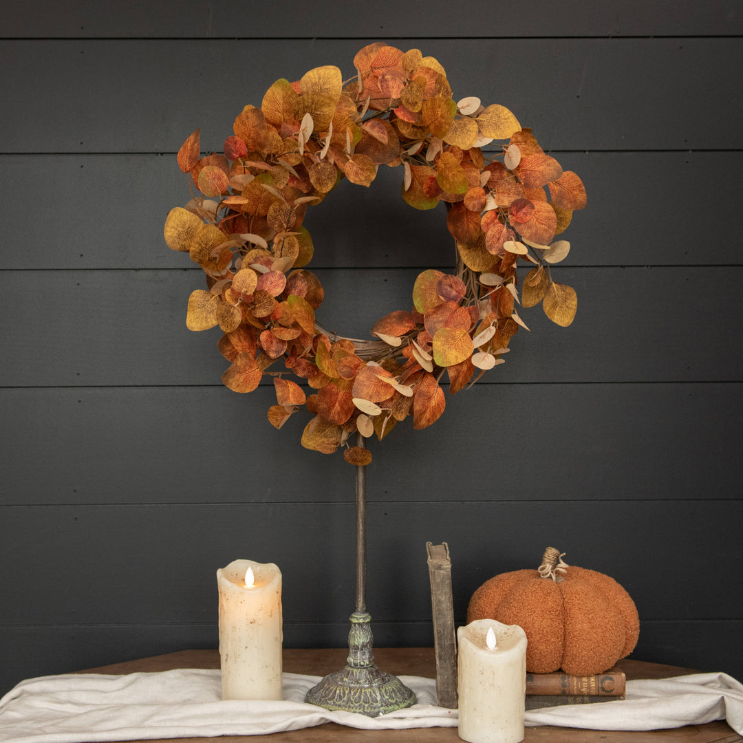 18" BROWN & ORANGE EUCALYPTUS LEAVES WREATH
