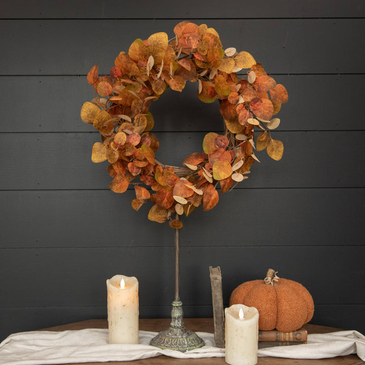18" BROWN & ORANGE EUCALYPTUS LEAVES WREATH