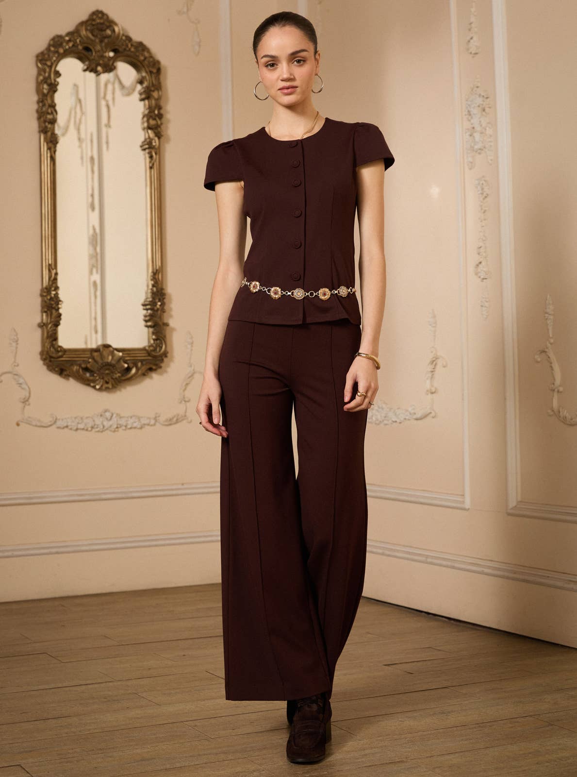 Ponte High Rise Pintuck Wide Leg Pants