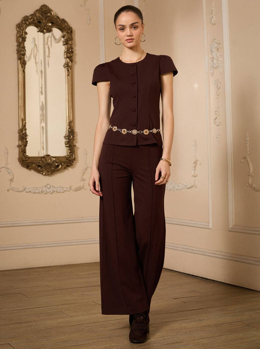 Ponte High Rise Pintuck Wide Leg Pants