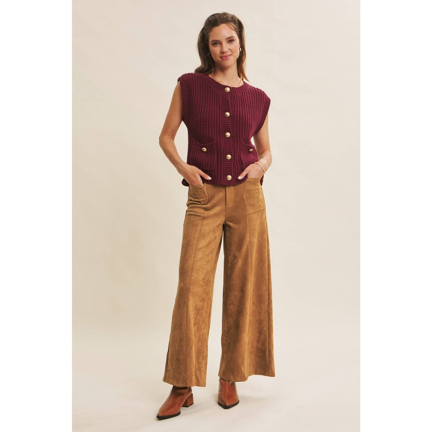 Buttery Suede Stretchy Wide-Leg Pants