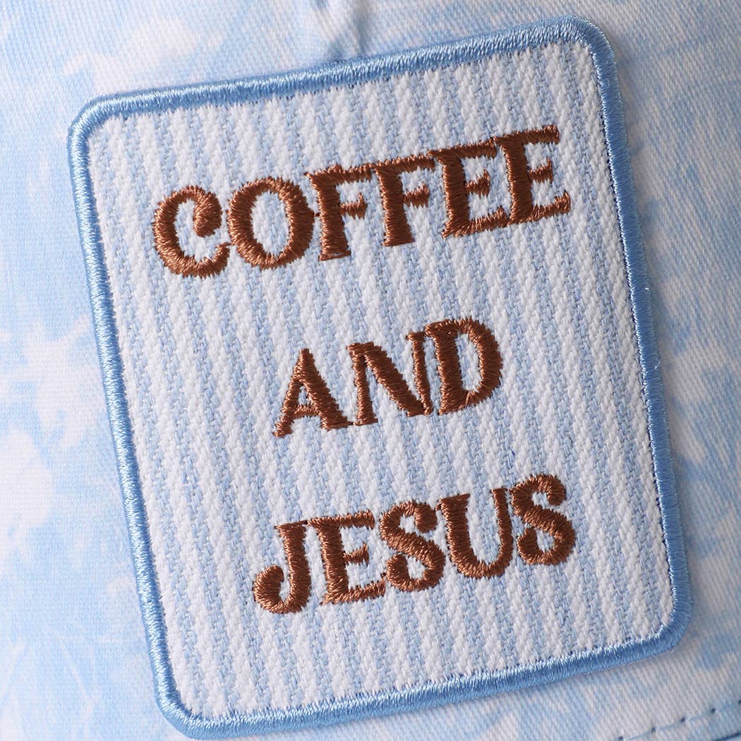 COFFEE AND JESUS Patch Embroidered Camo Trucker Hat