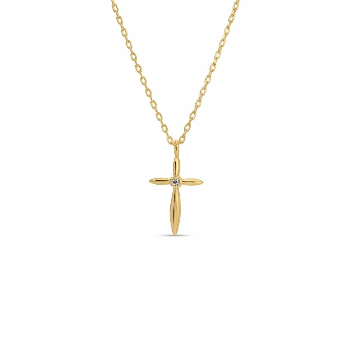 Petite Cross Necklace with Sparkling Cubic Zirconia Center