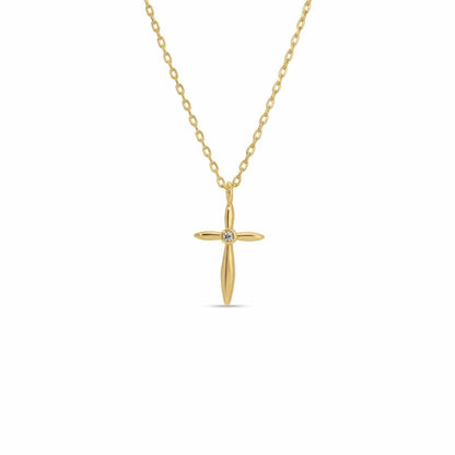 Petite Cross Necklace with Sparkling Cubic Zirconia Center