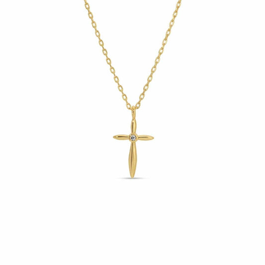 Petite Cross Necklace with Sparkling Cubic Zirconia Center