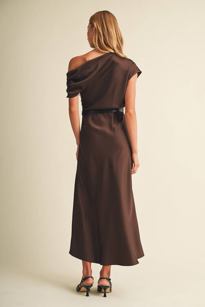 Asymmetric Cowl Neck Bias-Cut Dress