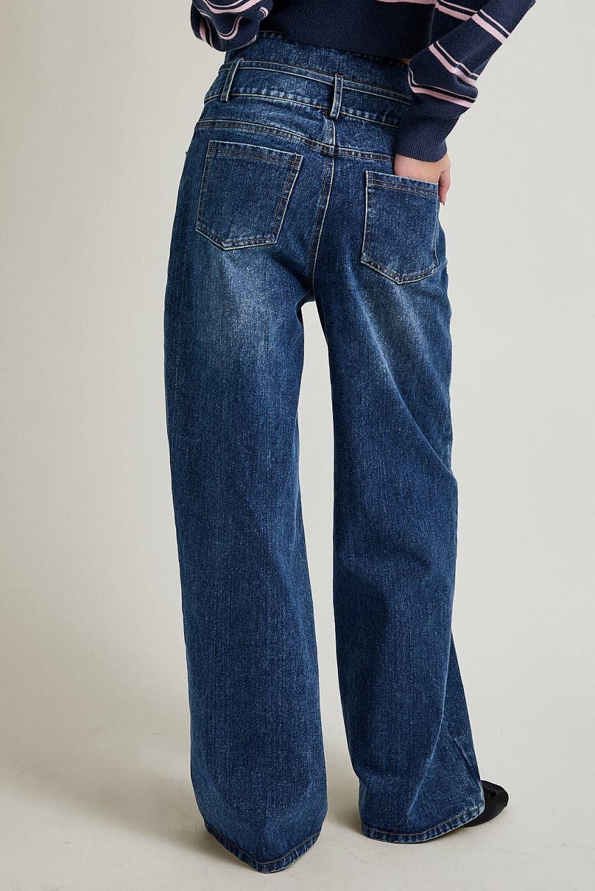 HIGH WAIST WIDE LEG DENIM PANTS