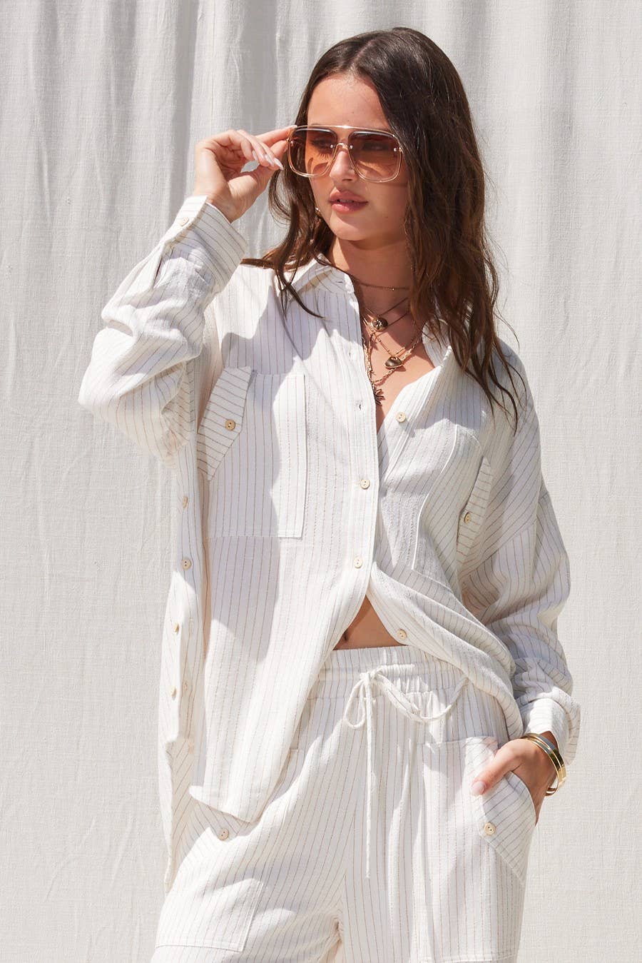 Stripe Linen Shirt Top