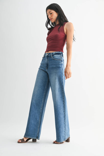 Palazzo Wide Leg Jeans - Medium Wash