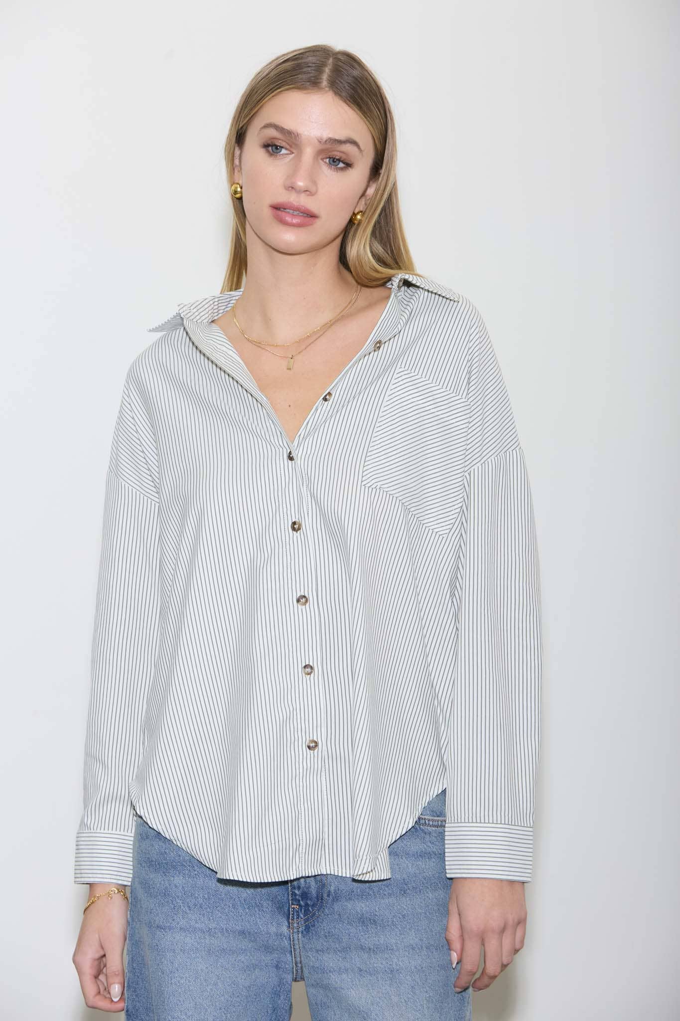 Striped Long Sleeve Collared Shirt