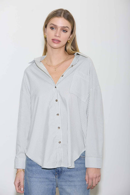 Striped Long Sleeve Collared Shirt
