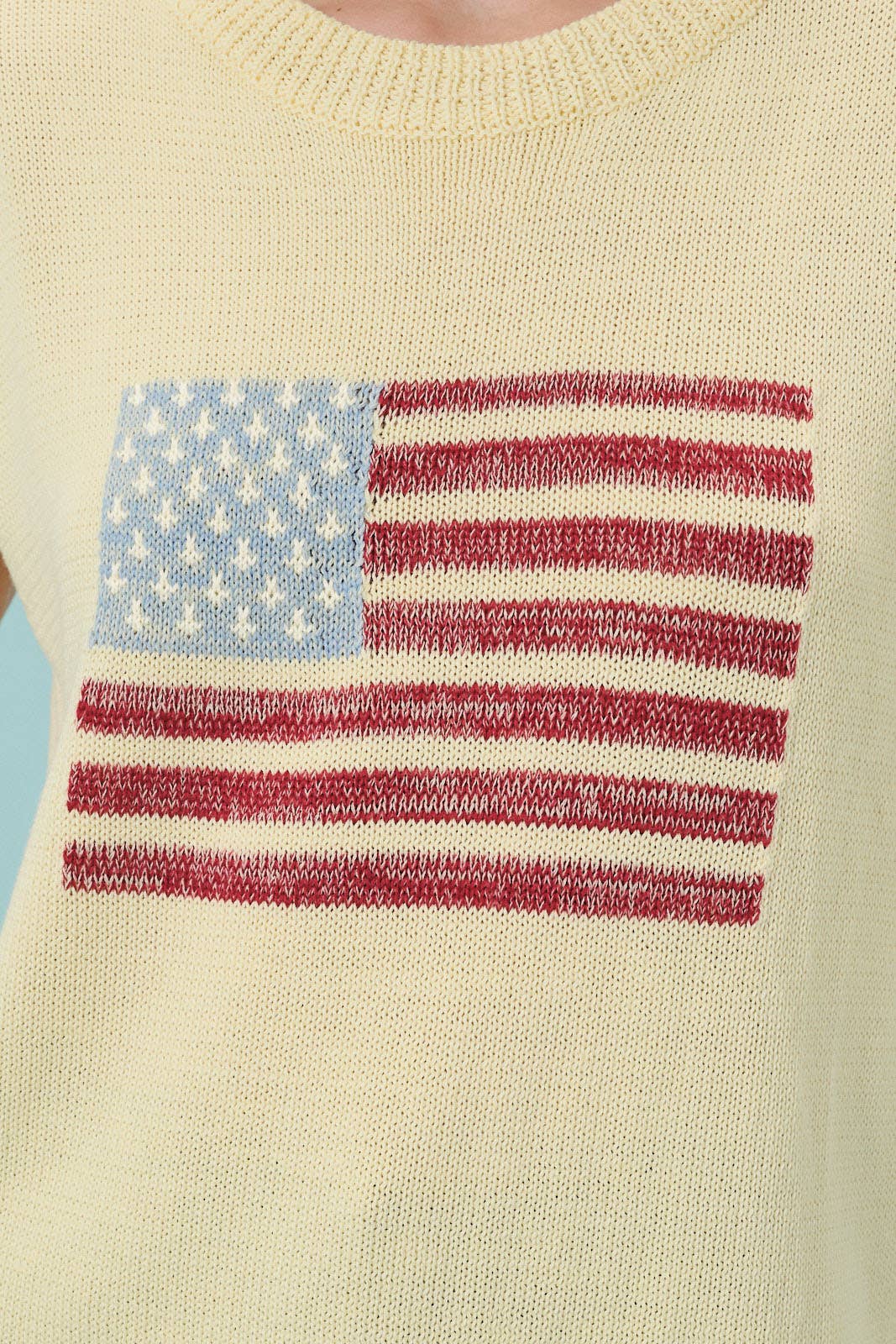 Crew Neck Wide Shoulder USA Flag Sweater