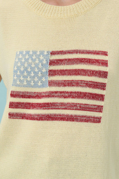 Crew Neck Wide Shoulder USA Flag Sweater