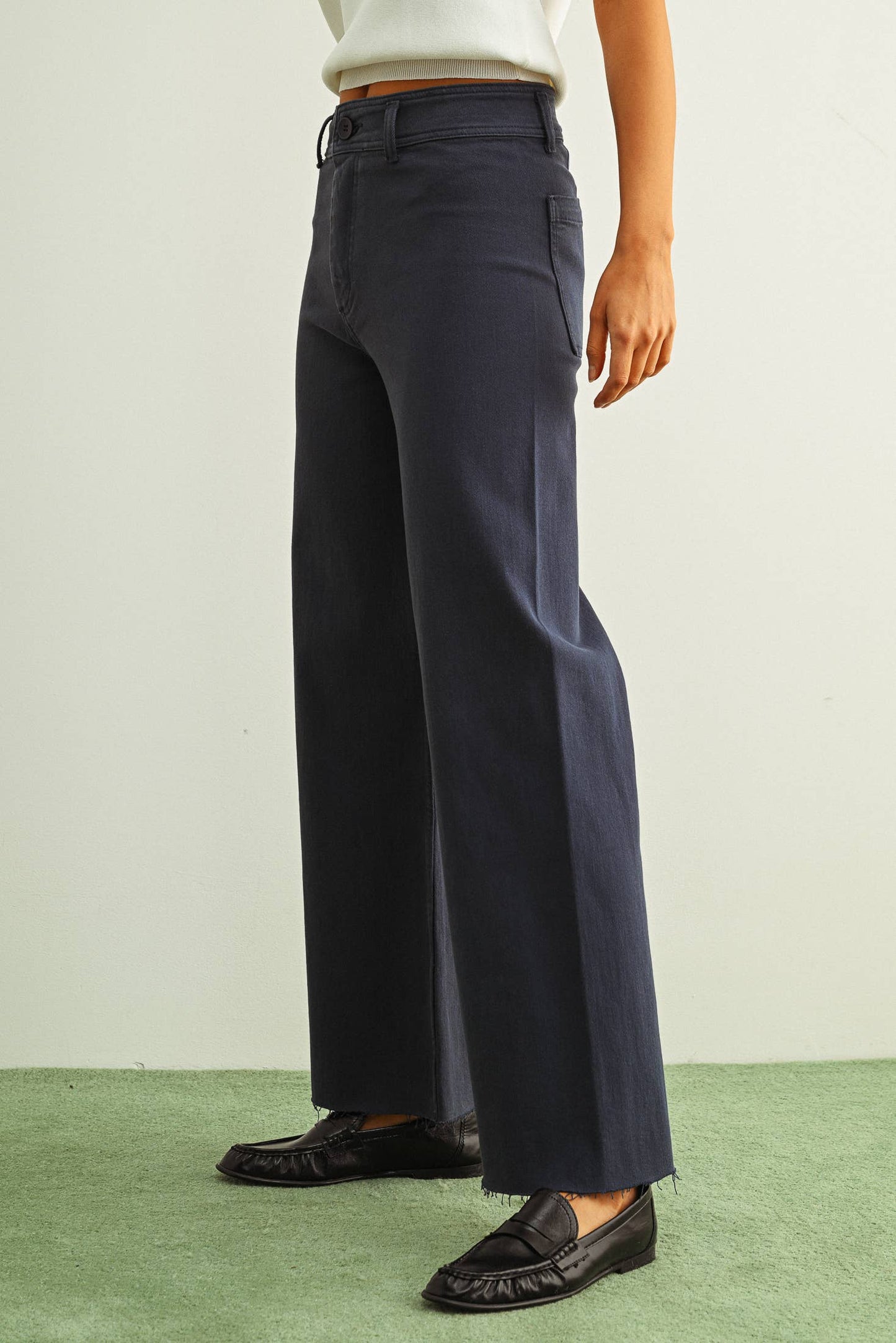 Straight Wide Leg Denim Pants - Black