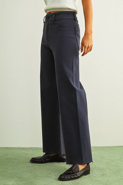 Straight Wide Leg Denim Pants - Black